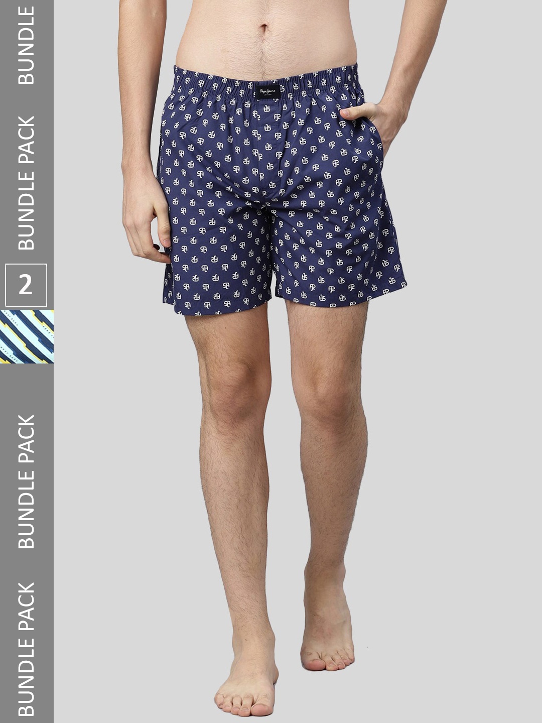 

Pepe Jeans Men Pack Of 2 All Over Print Cotton Boxers, Navy blue