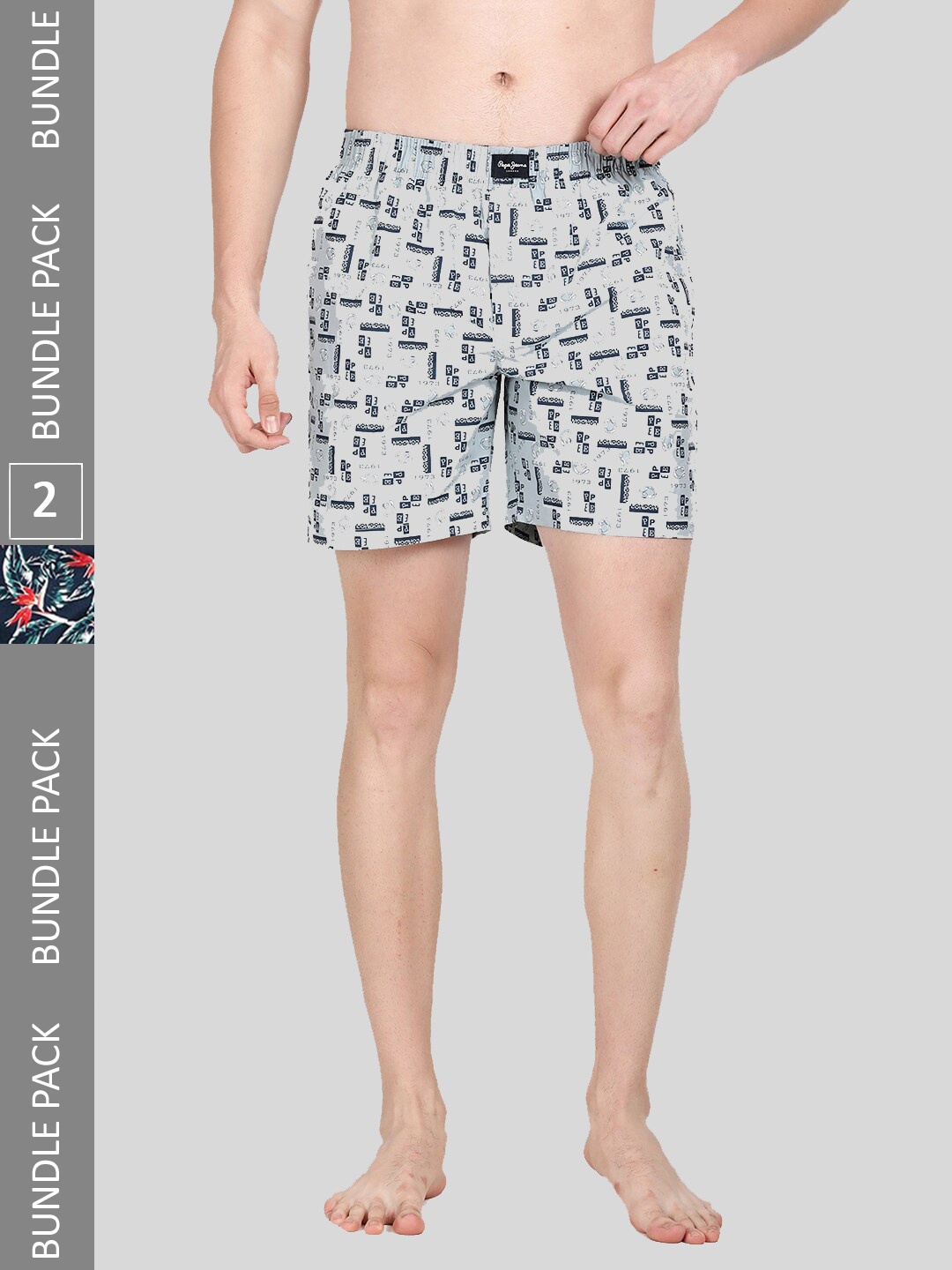 

Pepe Jeans Men Pack Of 2 All Over Print Cotton Boxers 8904311376330, Grey