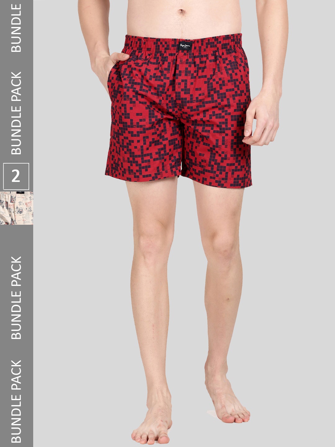 

Pepe Jeans Men Pack Of 2 All Over Print Cotton Boxers 8904311379188, Red