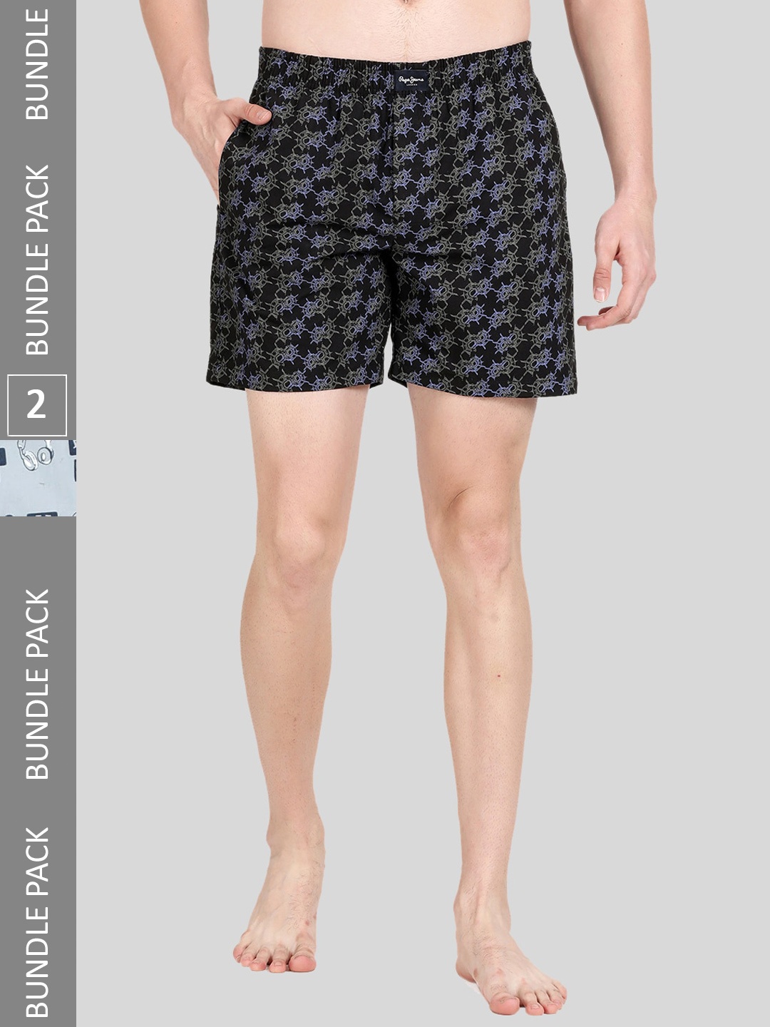 

Pepe Jeans Men Pack Of 2 All Over Print Cotton Boxers 8904311376774, Black