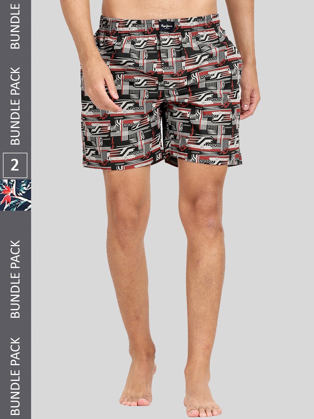 

Pepe Jeans Men Pack Of 2 All Over Print Cotton Boxers 8904311377221, Black