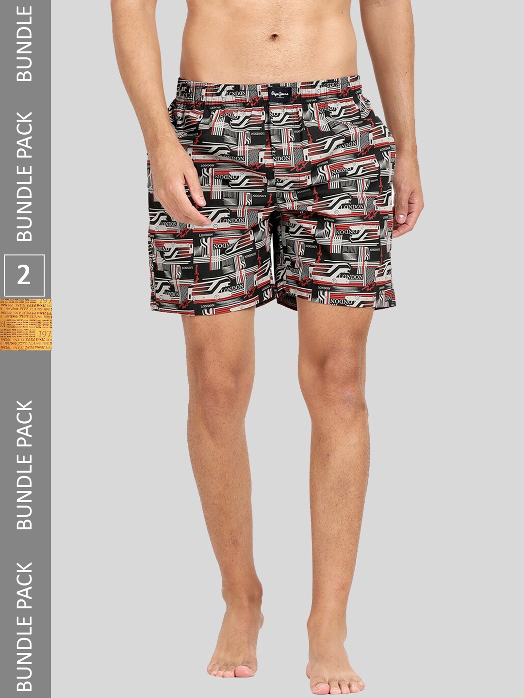 

Pepe Jeans Men Pack Of 2 All Over Print Cotton Boxers 8904311377269, Black