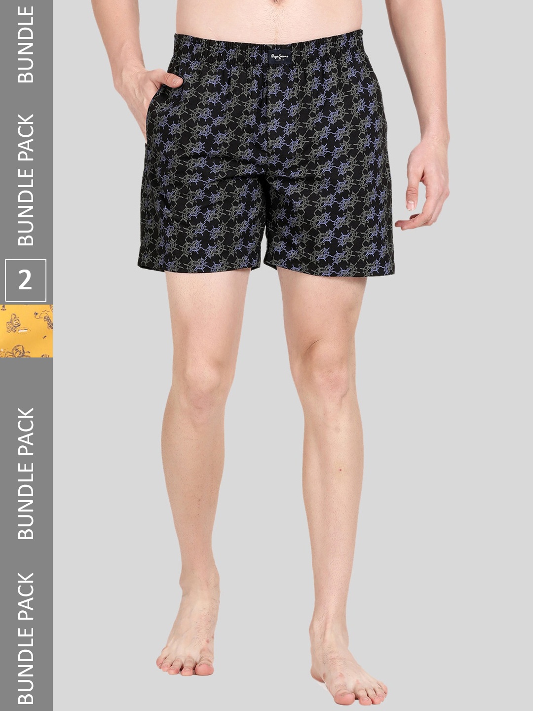 

Pepe Jeans Men Pack Of 2 All Over Print Cotton Boxers 8904311376996, Black