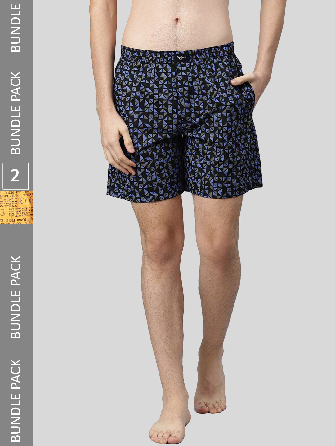 

Pepe Jeans Men Pack of2 All Over Printed Relaxed-Fit Pure Cotton Boxers 8904311376651, Black
