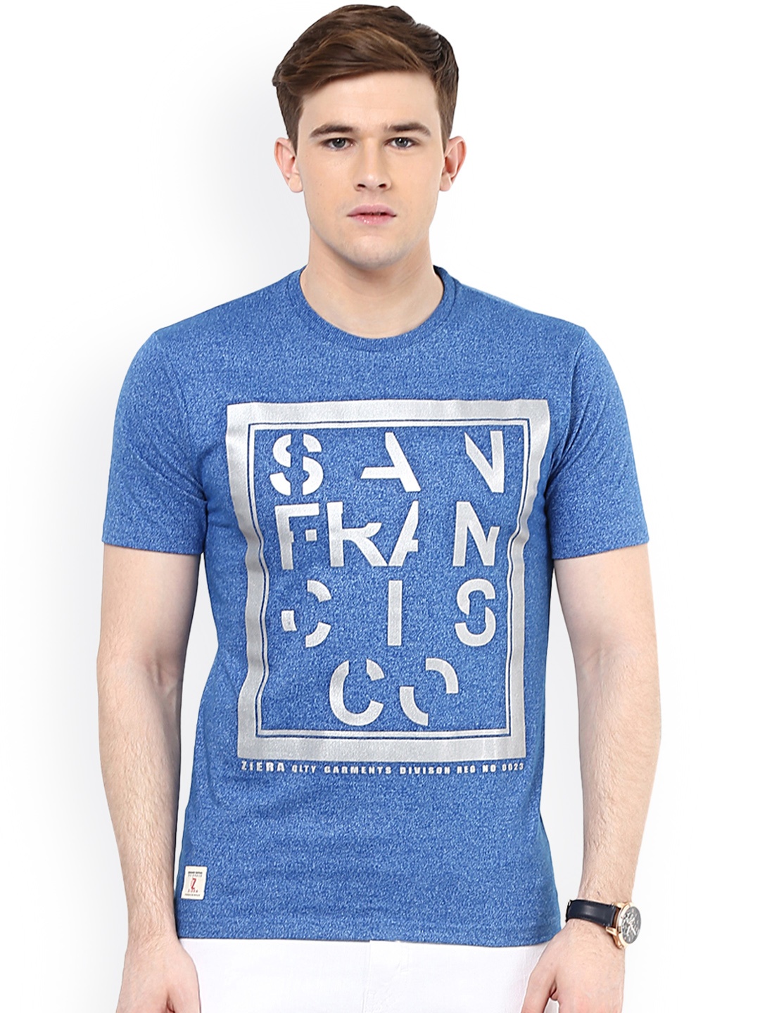 

Ziera Men Blue Printed Round Neck T-shirt