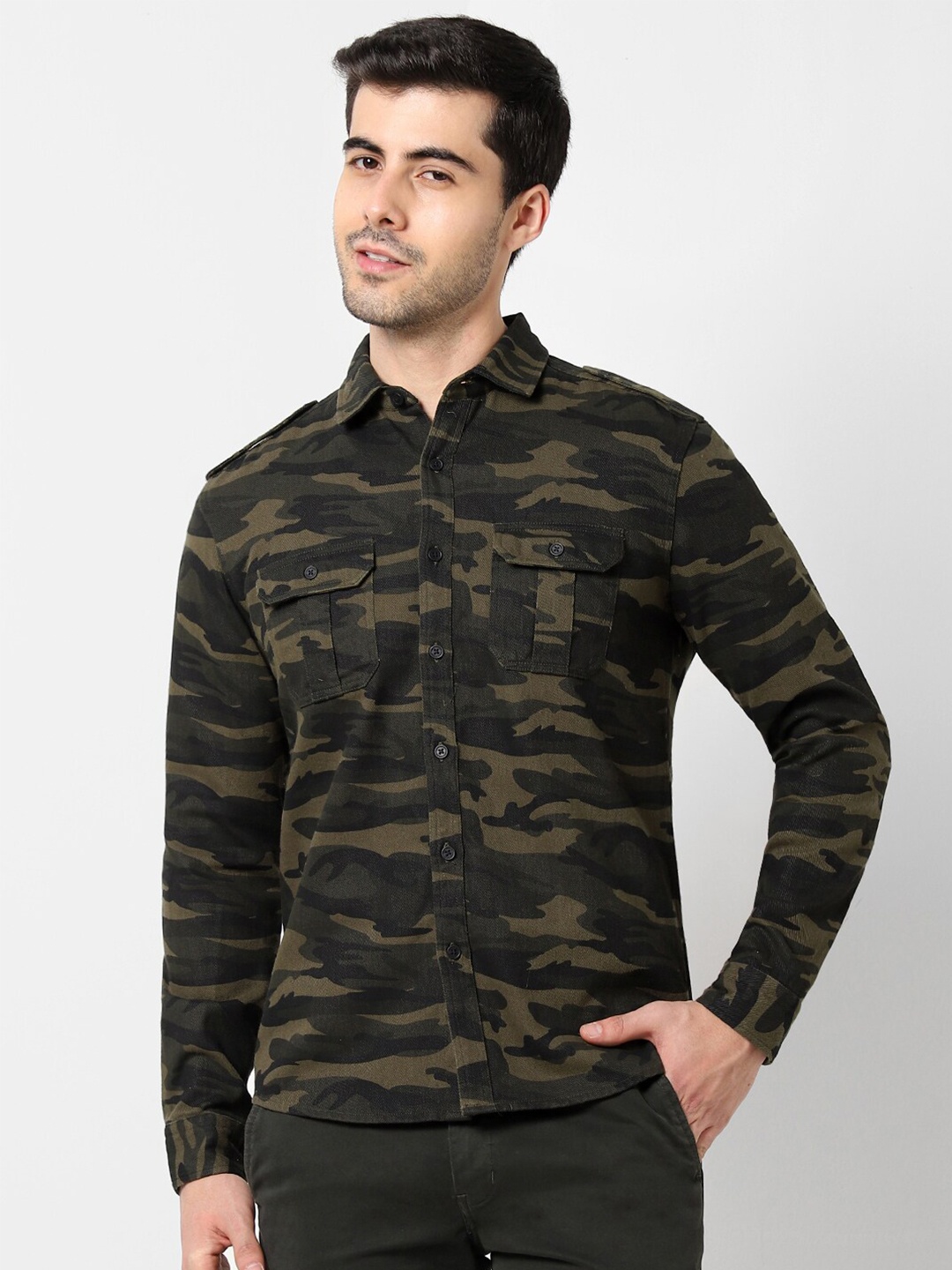 

VASTRADO Camouflage Printed Cotton Casual Shirt, Olive