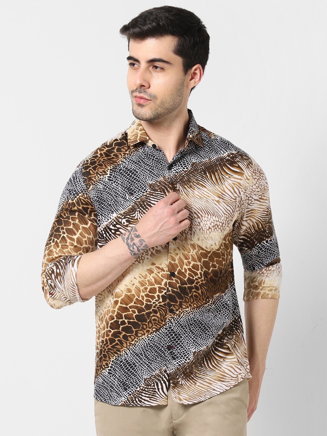 

VASTRADO Animal Printed Cotton Casual Shirt, Brown