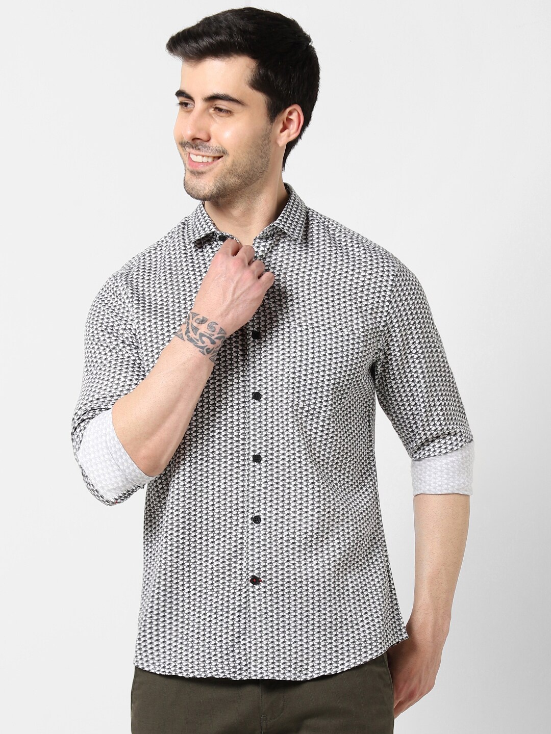 

VASTRADO Micro Ditsy Printed Cotton Casual Shirt, Black