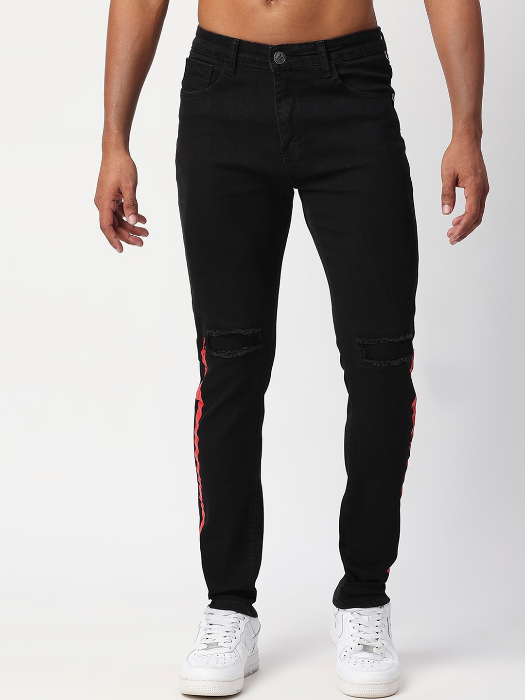 

WAIMEA Men Skinny Fit Highly Distressed Slash Knee Stretchable Jeans, Black