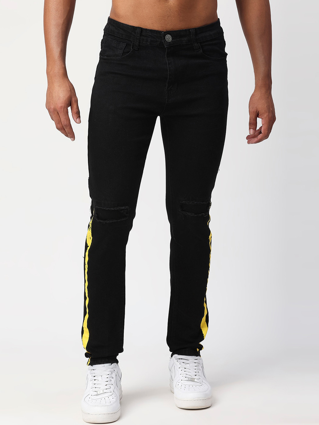 

WAIMEA Men Black Skinny Fit Slash Knee Stretchable Jeans
