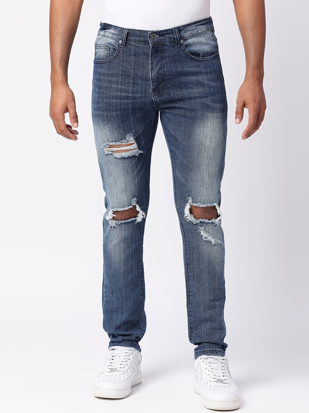 

WAIMEA Men Skinny Fit Highly Distressed Light Fade Stretchable Jeans, Blue