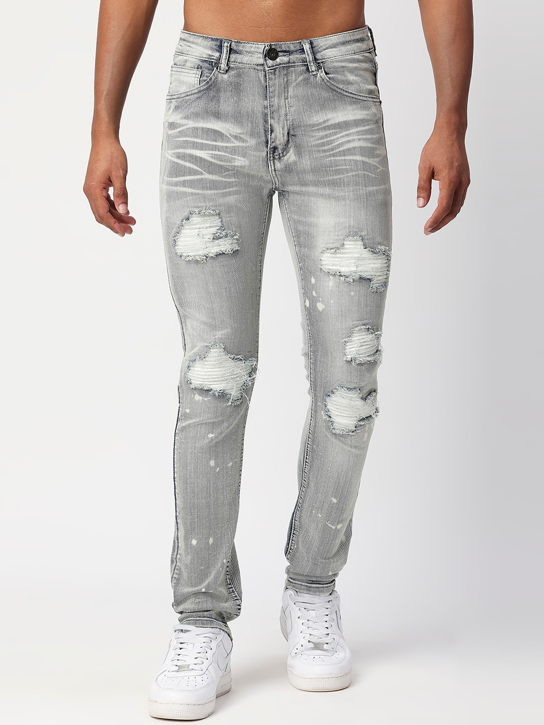 

WAIMEA Men Skinny Fit Highly Distressed Heavy Fade Stretchable Jeans, Blue