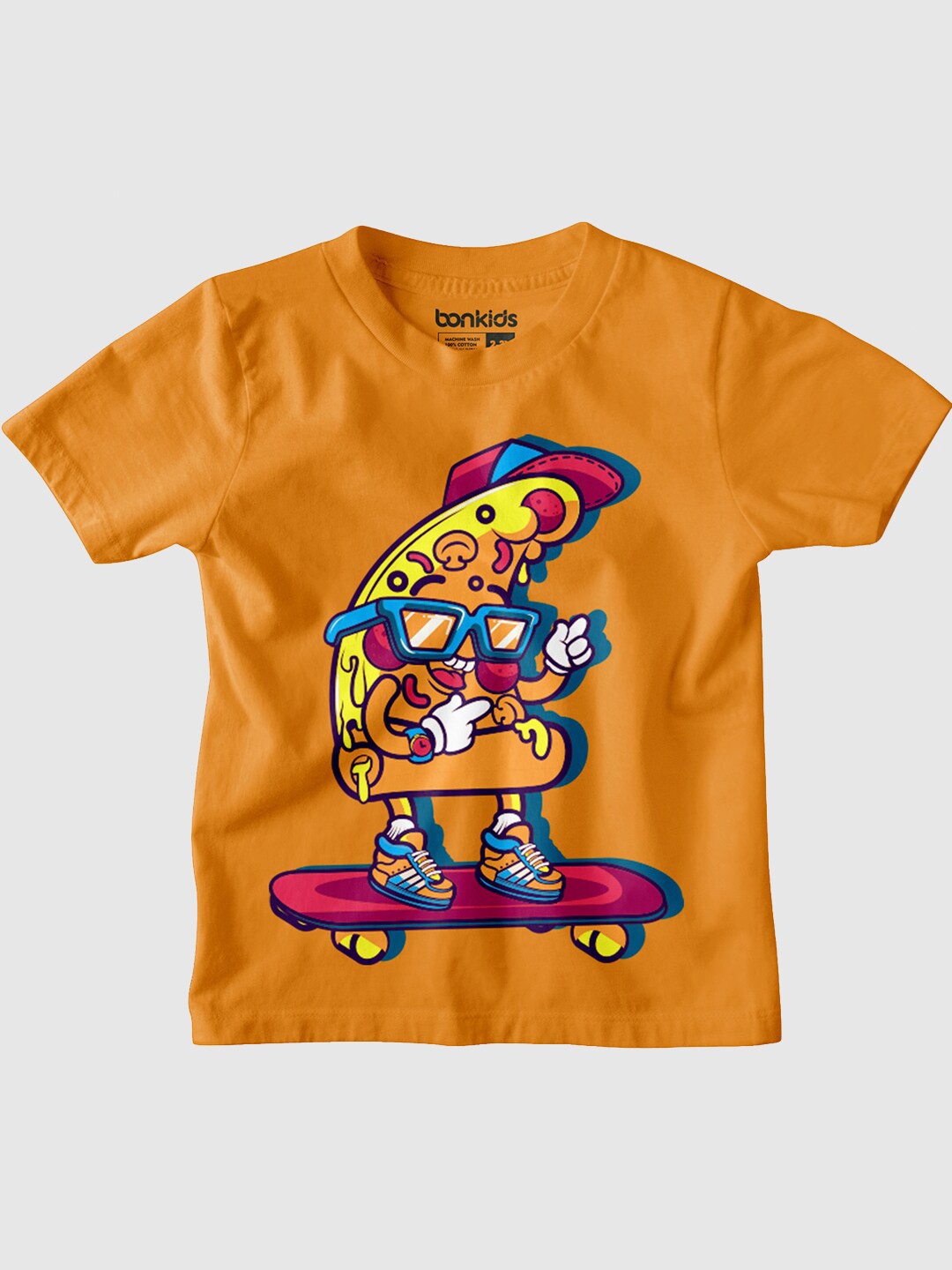 

BONKIDS Boys Graphic Printed Round Neck Cotton T-shirt, Orange