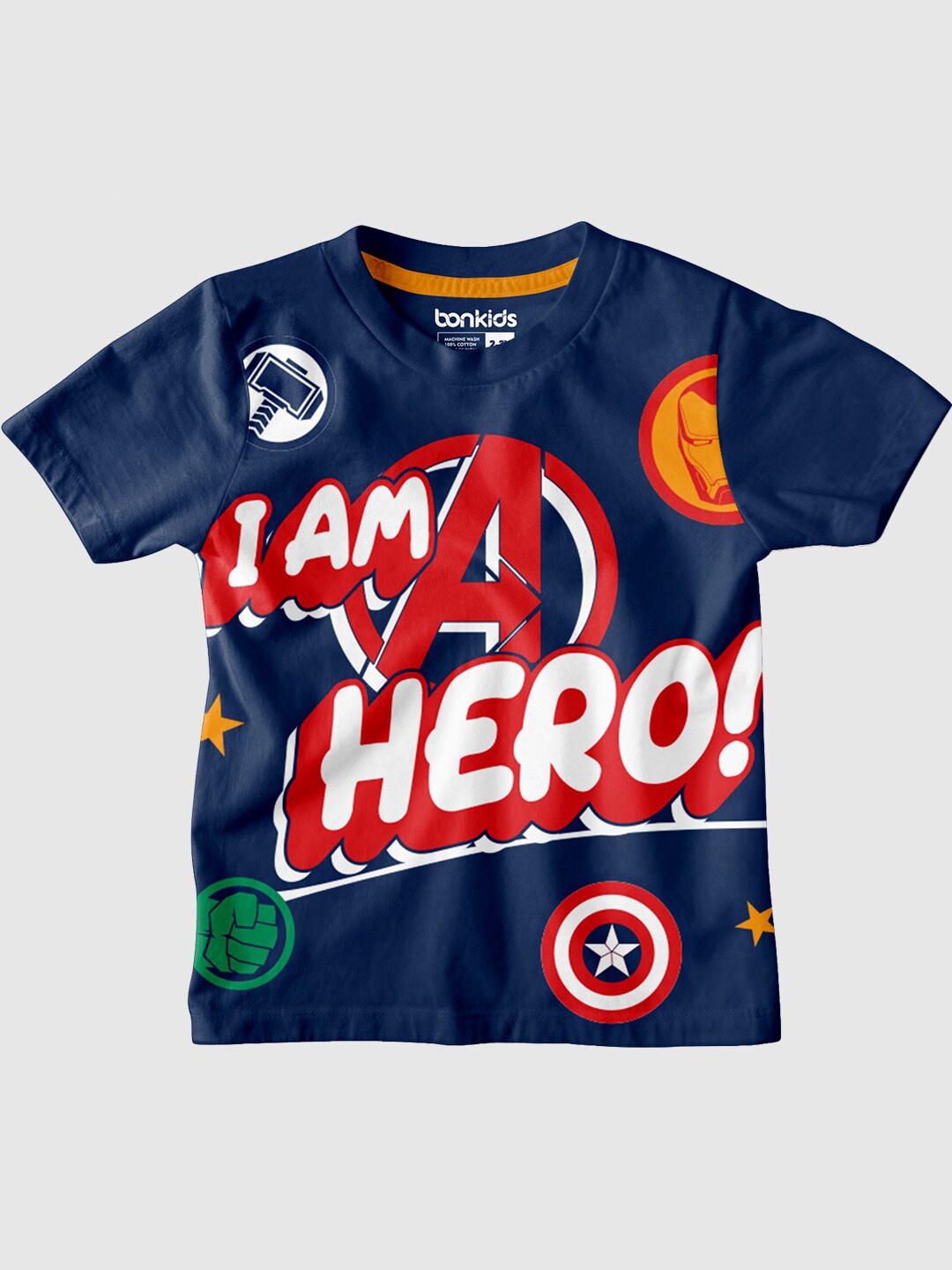 

BONKIDS Boys Avengers Graphic Printed Cotton T-shirt, Navy blue