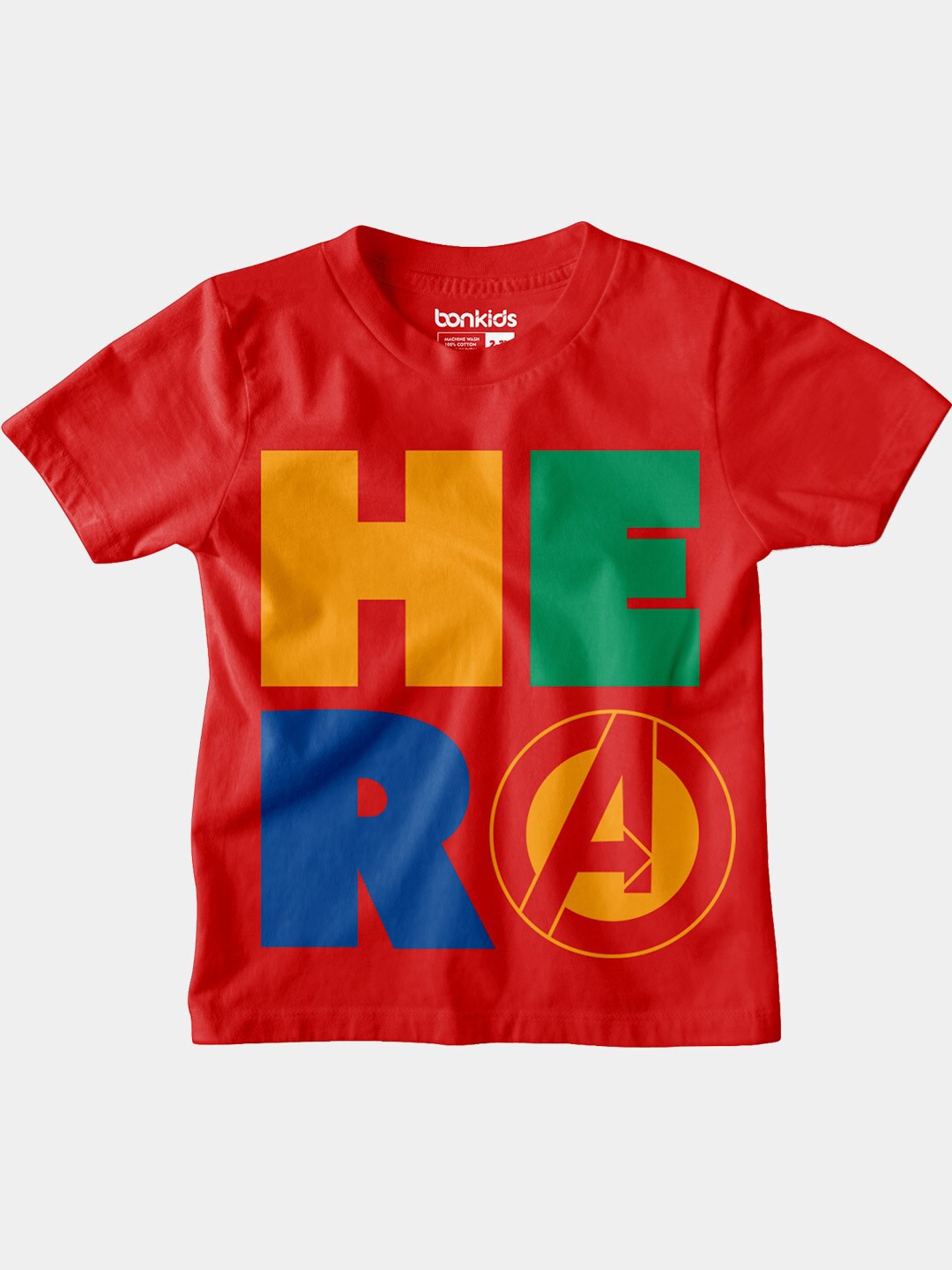 

BONKIDS Boys Typography Printed Cotton T-shirt, Red