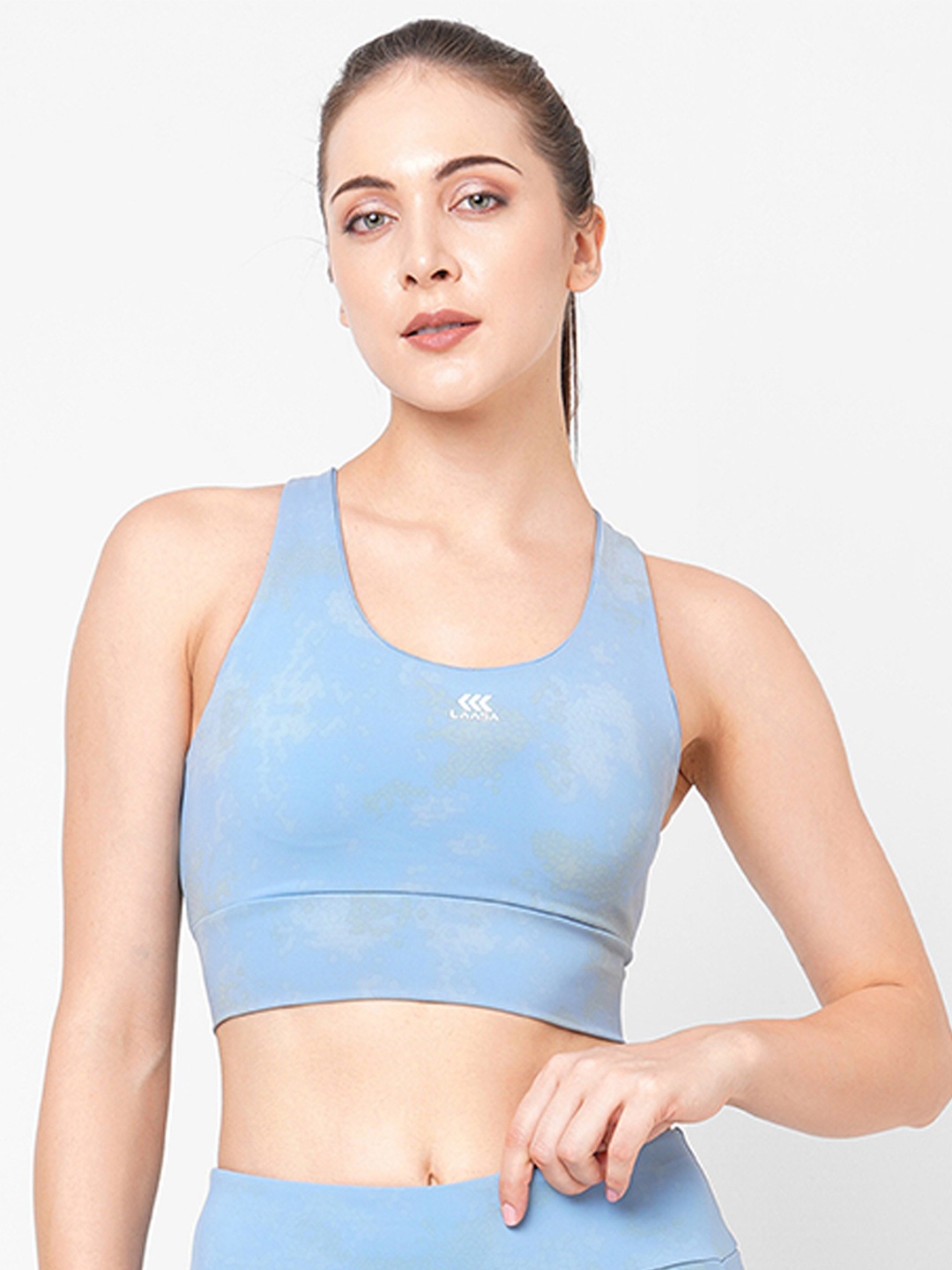 

LAASA SPORTS Full Coverage Styled Back Moisture Wicking Dry Fit Sports Bra, Blue