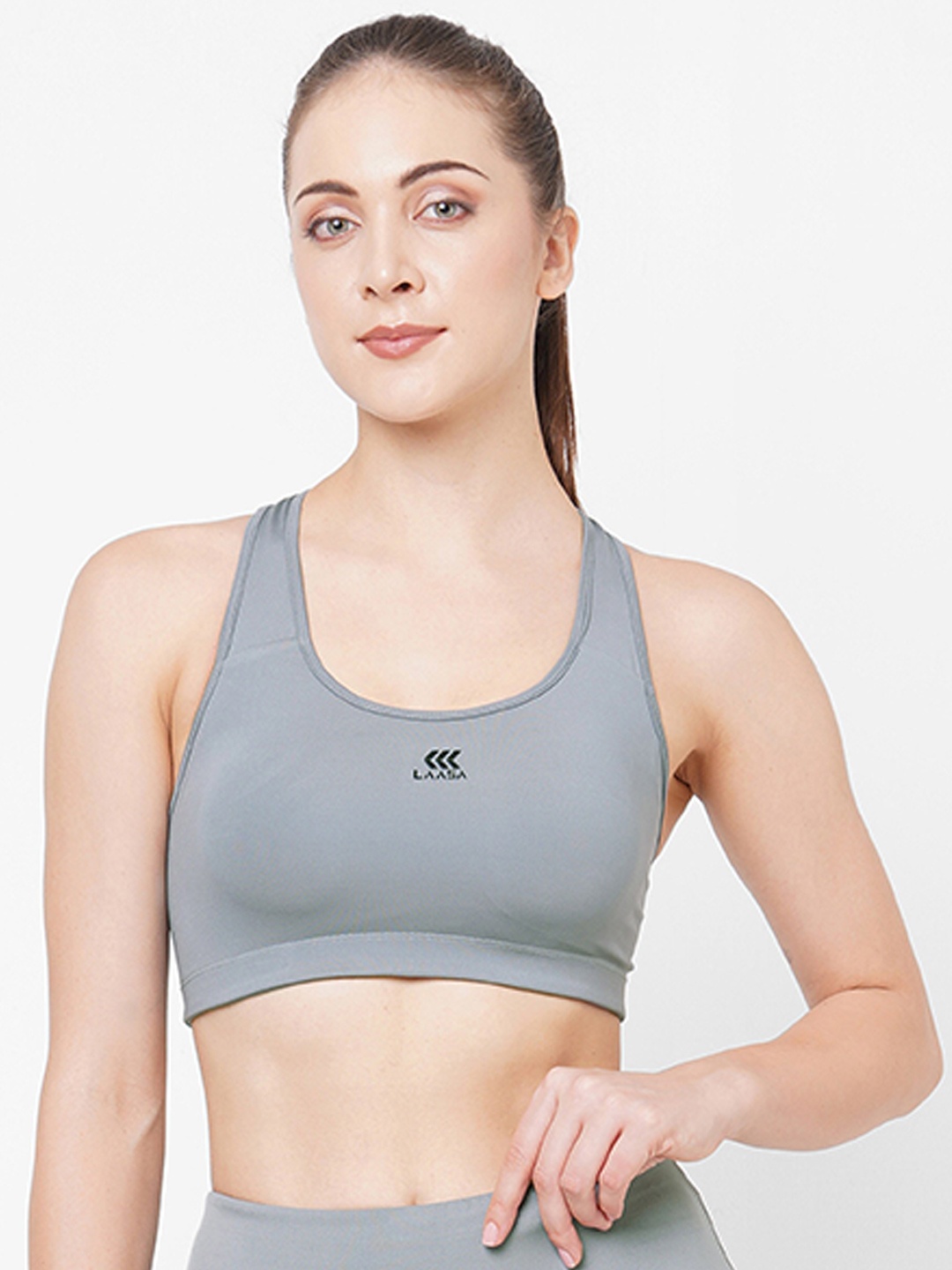 

LAASA SPORTS Full Coverage Styled Back Moisture Wicking Dry Fit Sports Bra, Grey