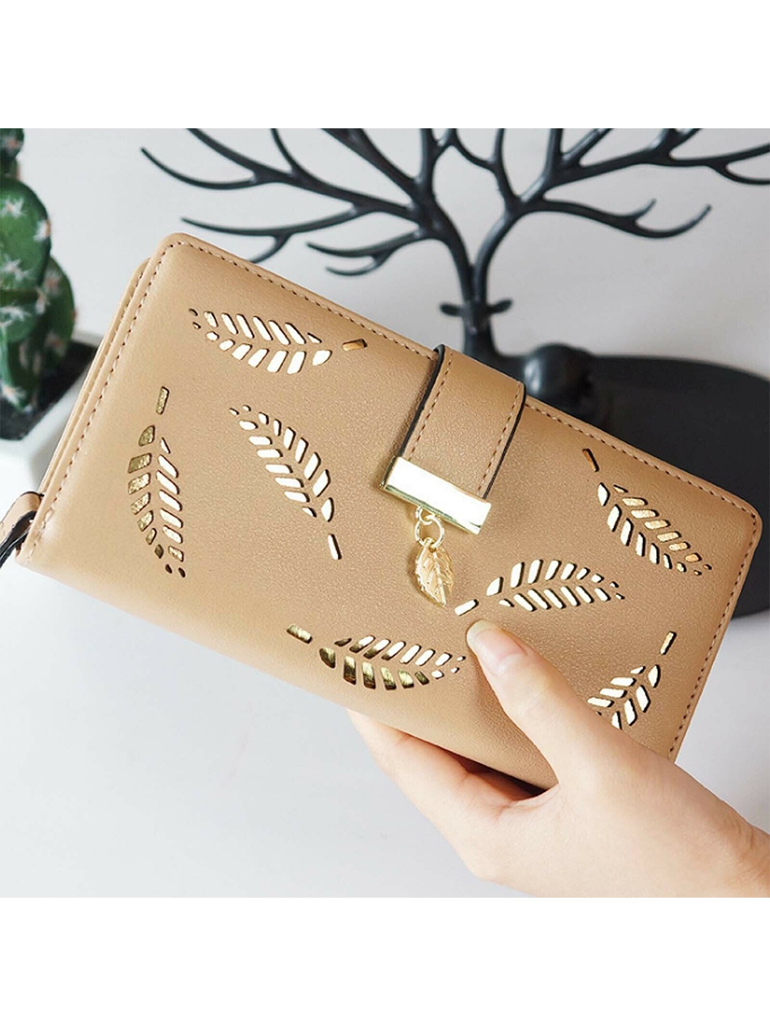 

Alexvyan Women Long RFID Two Fold Wallet, Beige
