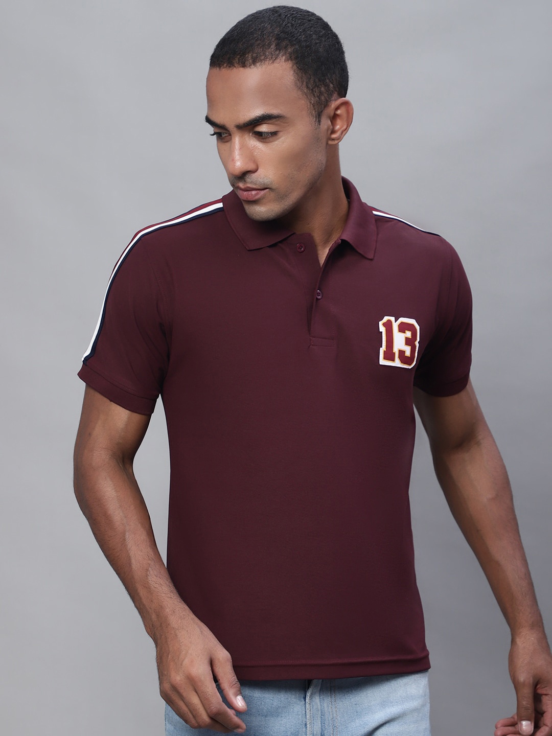 

Obaan Typography Printed Polo Collar Cotton Applique T-shirt, Maroon