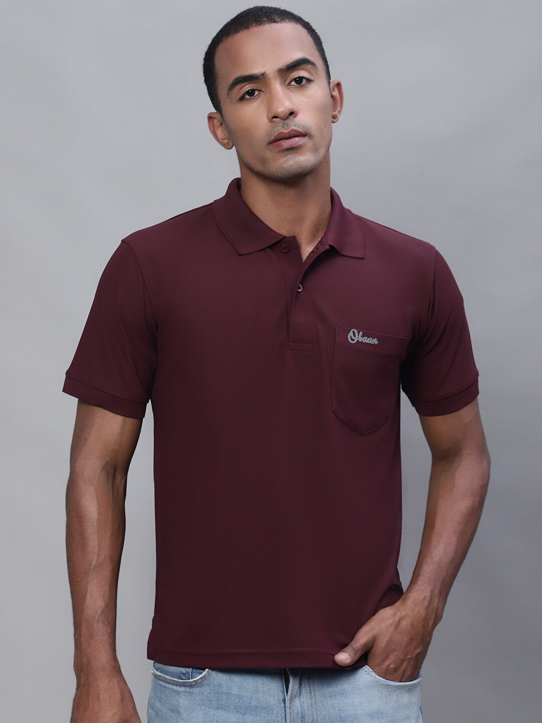 

Obaan Polo Collar Cotton T-shirt, Maroon