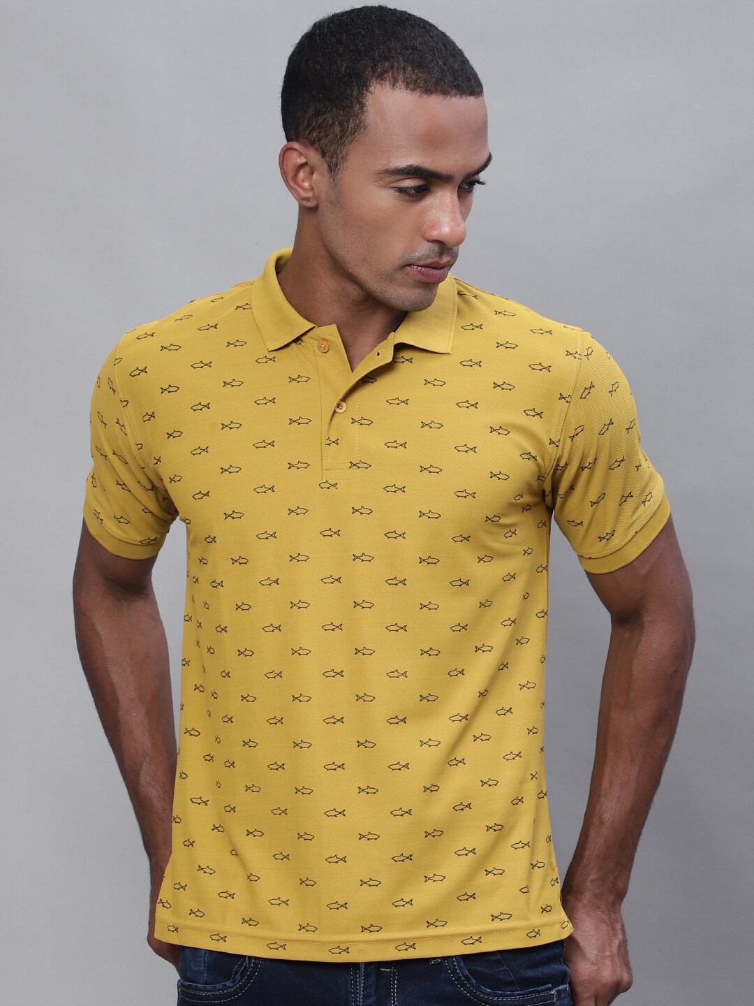 

Obaan Conversational Printed Polo Collar Cotton T-shirt, Yellow