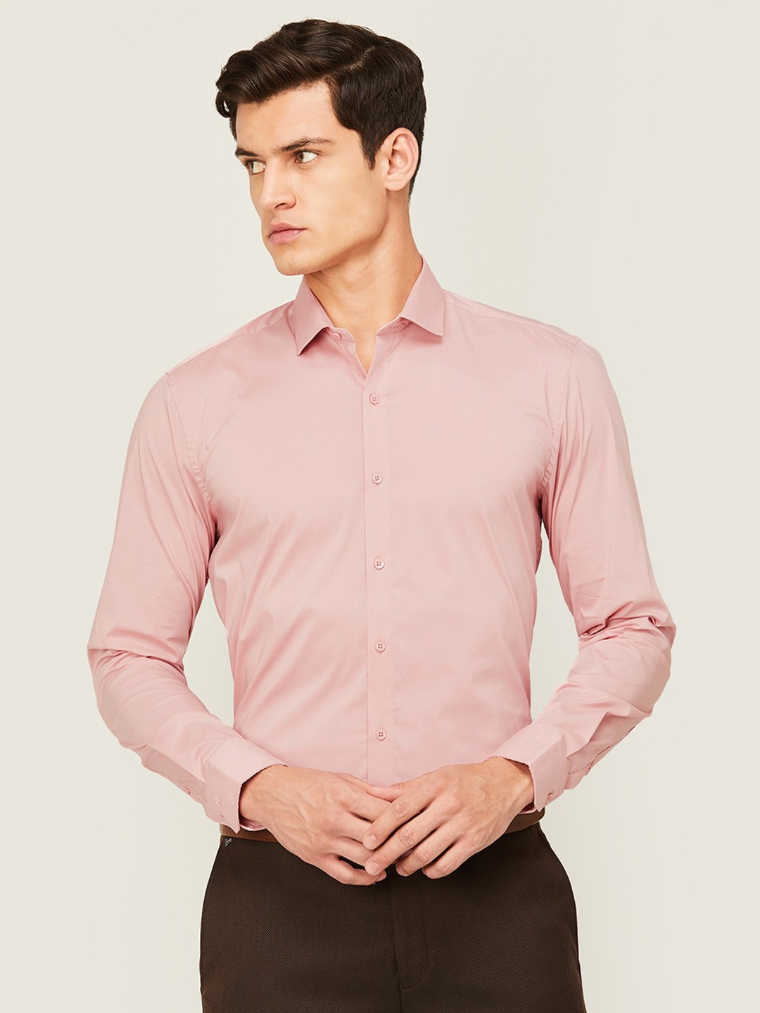 CODE by Lifestyle Spread Collar Long Sleeves Formal Shirt, Peach