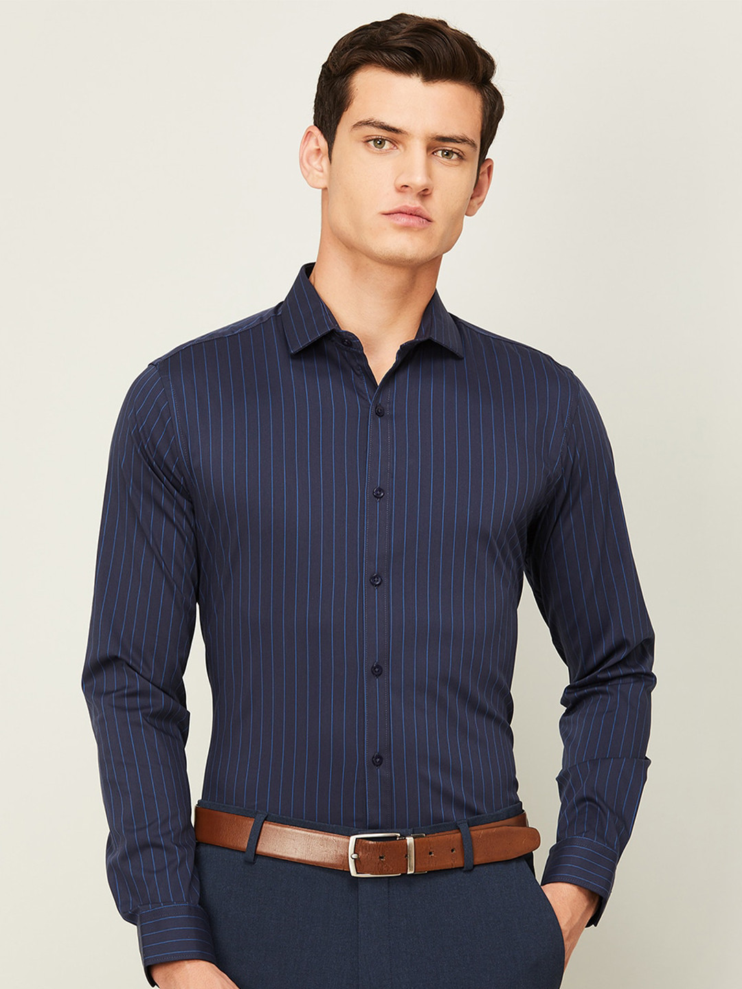 

CODE by Lifestyle Striped Cotton Casual Shirt, Navy blue