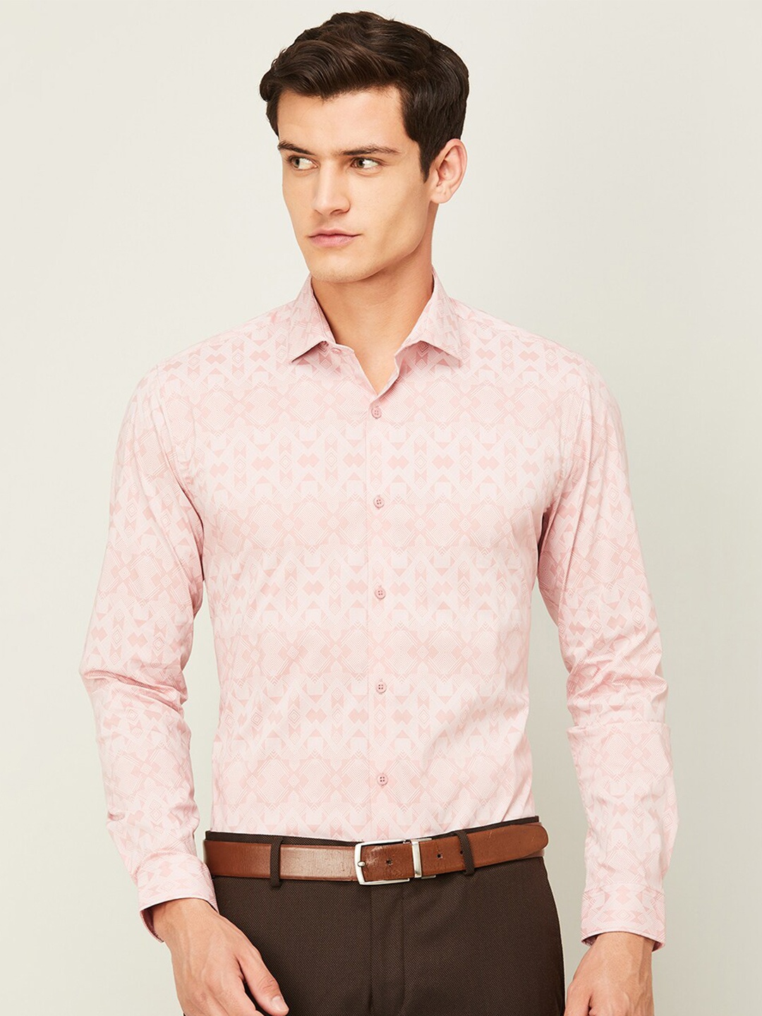

CODE by Lifestyle Geometric Print Formal Shirt, Pink