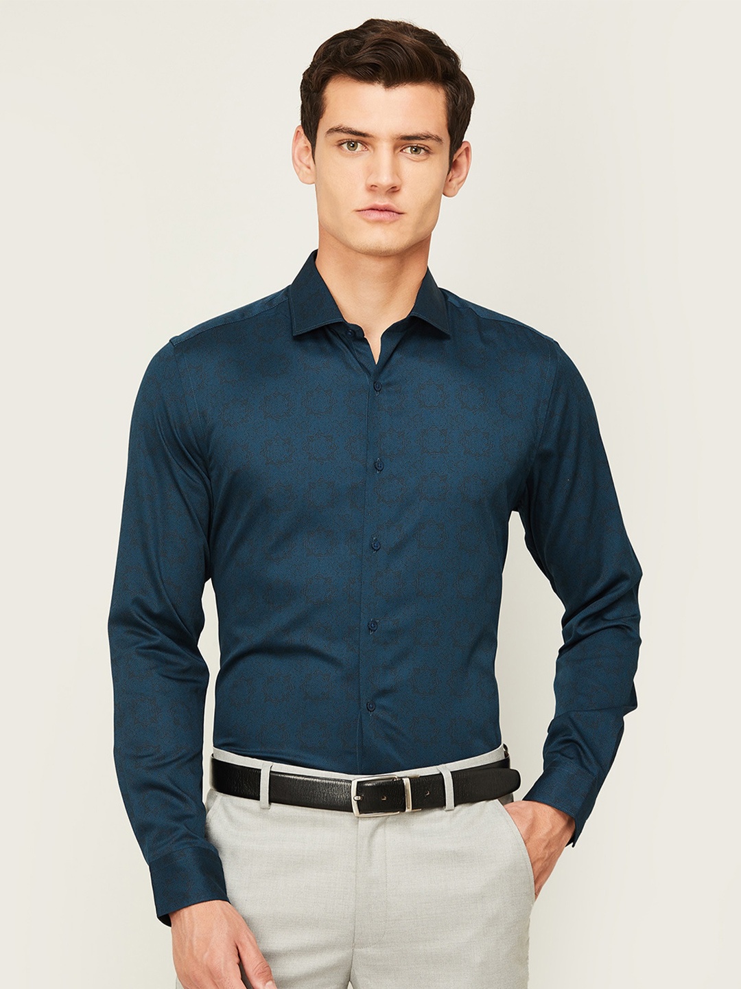 

CODE by Lifestyle Floral Print Cotton Formal Shirt, Navy blue