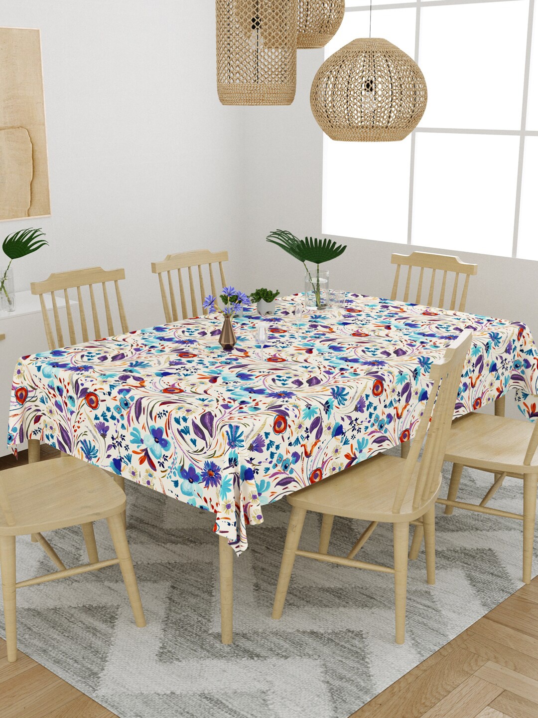 

EverHOME Purple & Cream-Colored Abstract Printed Cotton 4 Seater Table Cover