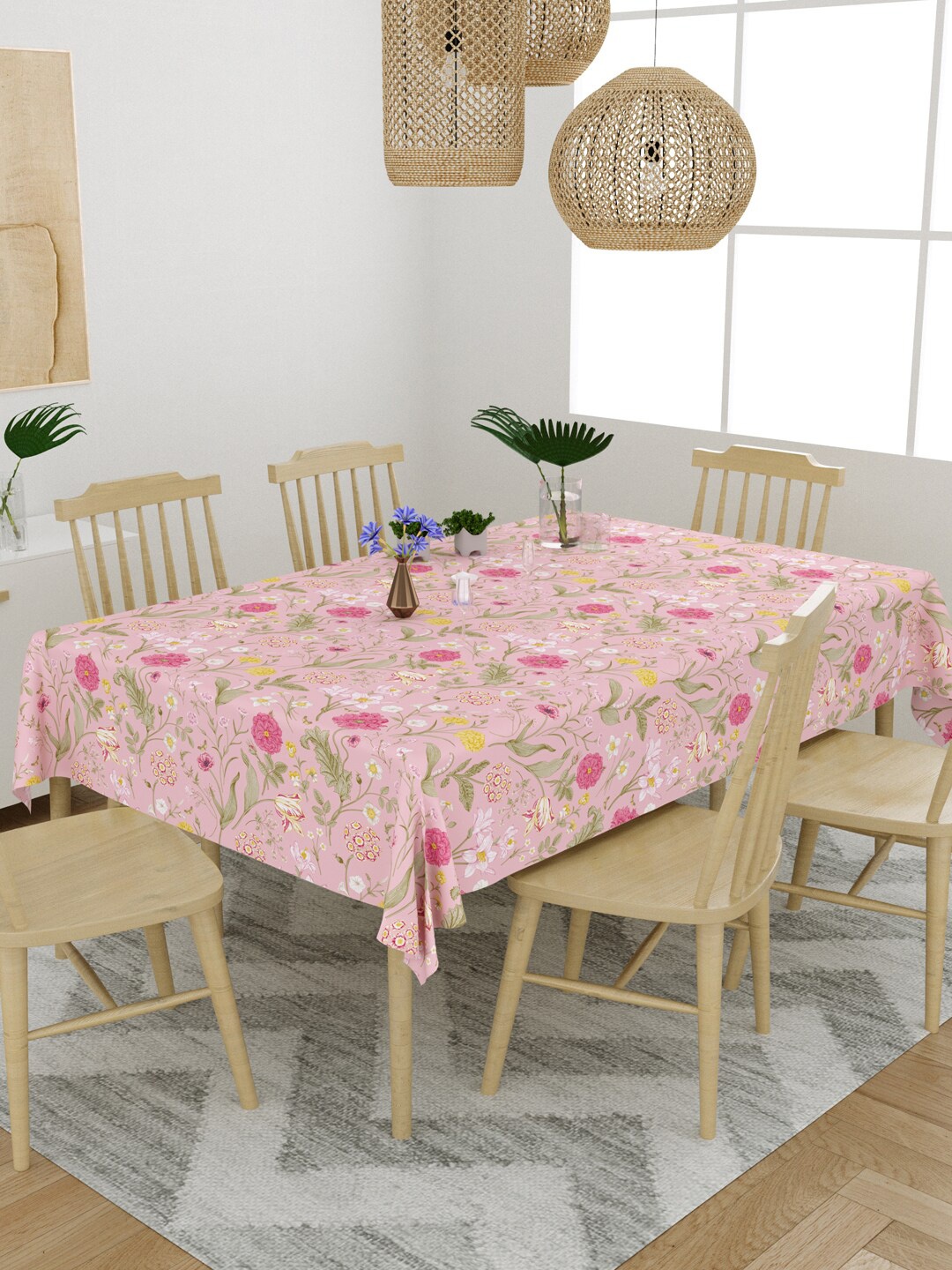 

EverHOME Pink Floral Printed Cotton 6 Seater Table Cover