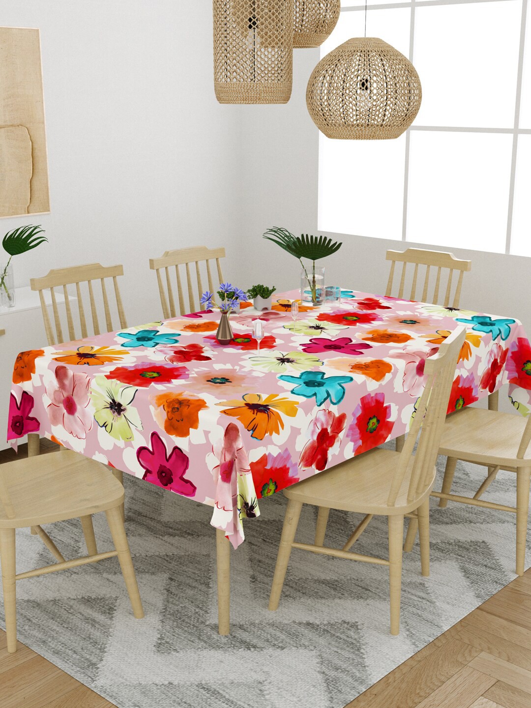 

EverHOME Pink & Red Floral Printed Cotton 6 Seater Table Cover