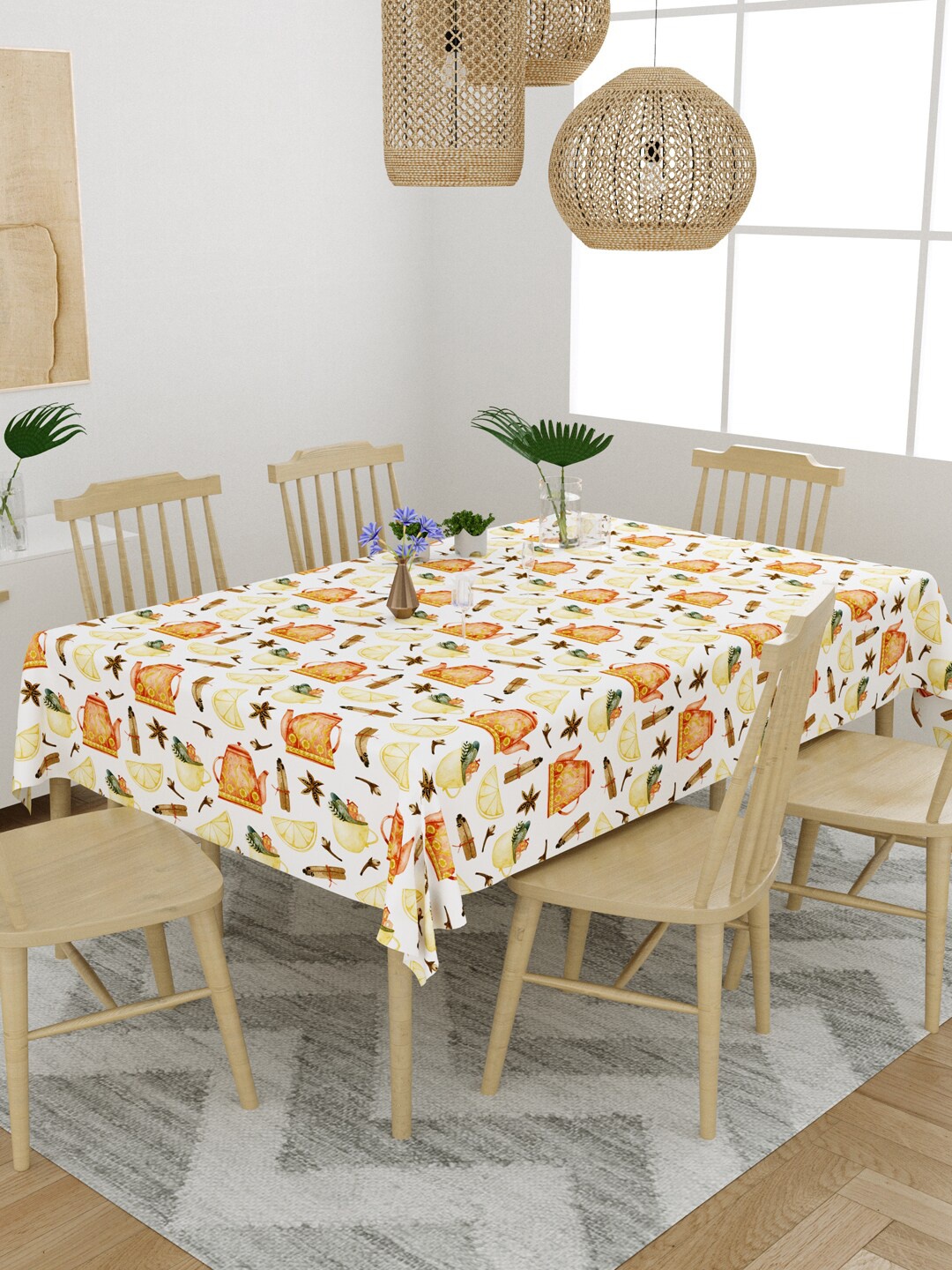 

EverHOME Yellow & Brown Cups & Kettle Printed Cotton 6 Seater Table Cover