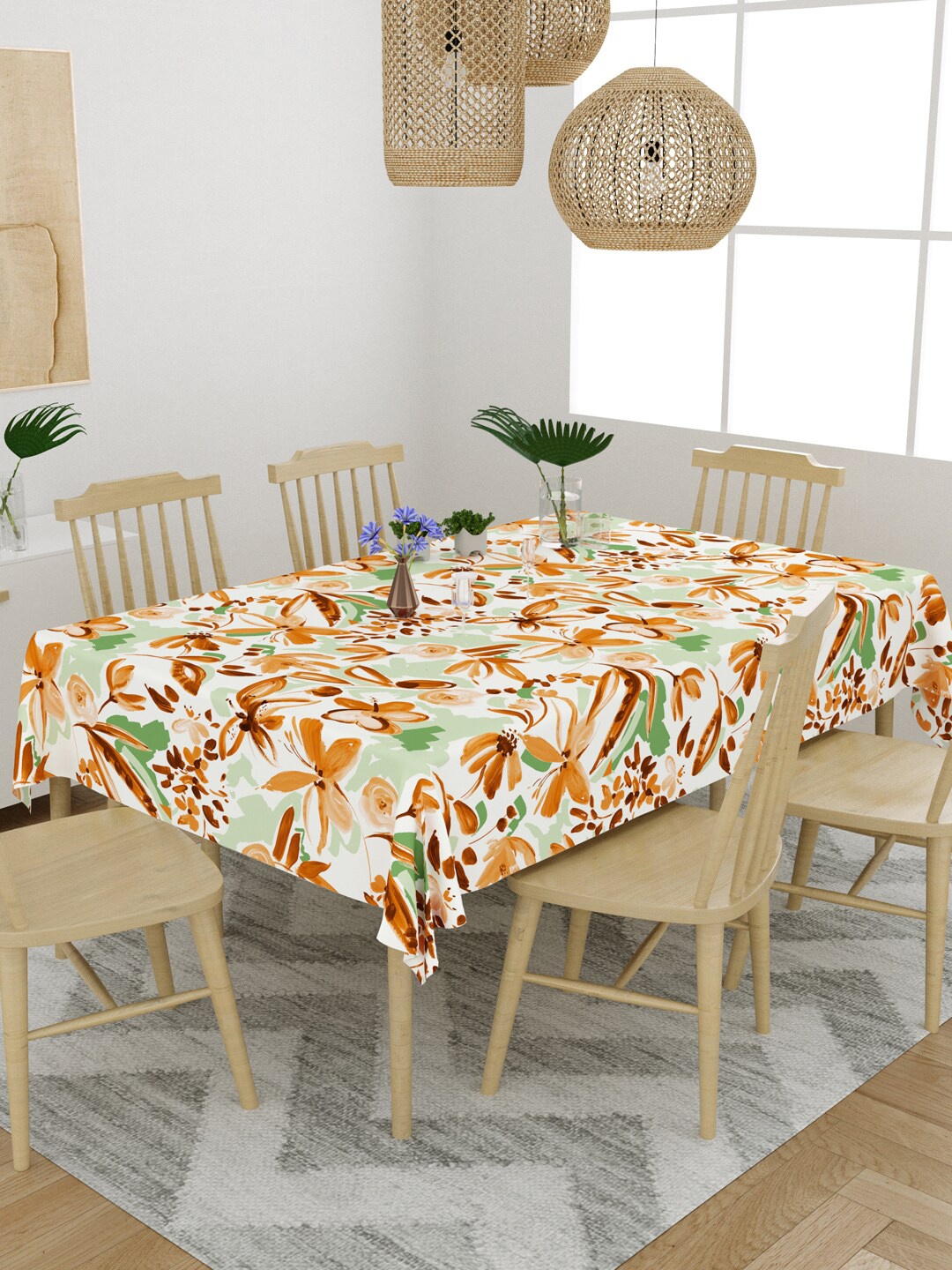 

EverHOME Brown & Green Tropical Printed Cotton 6 Seater Table Cover