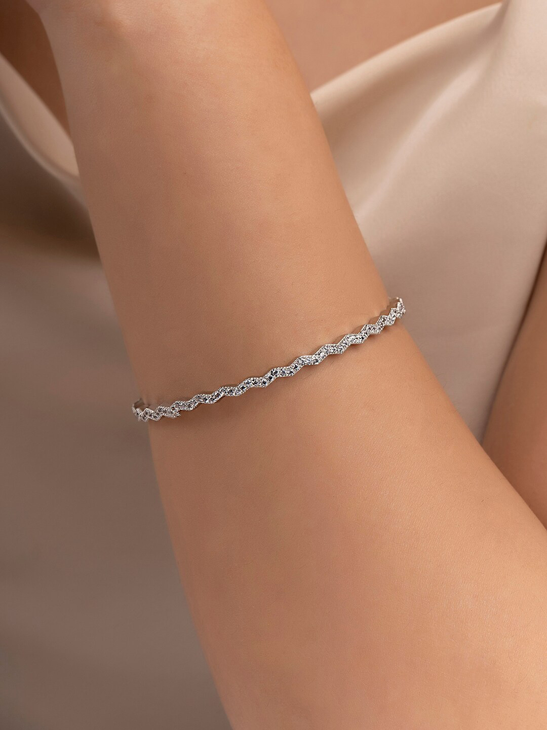 

March by FableStreet 925 Sterling Silver Rhodium-Plated AD Studded Bangle