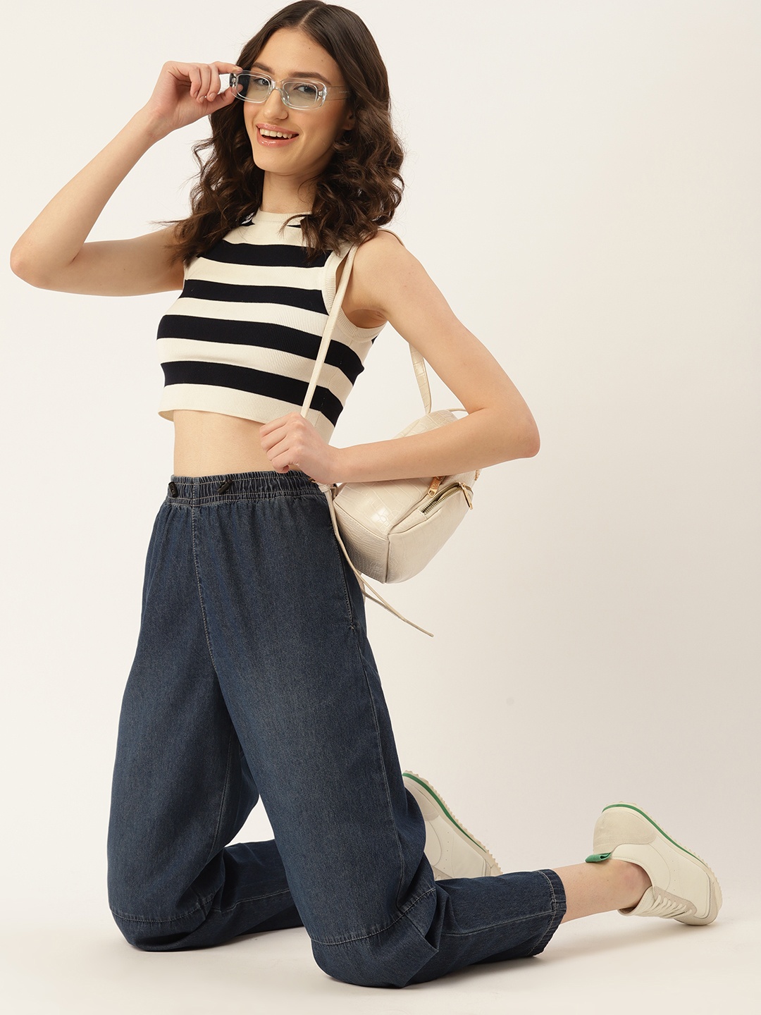 

DressBerry Pure Cotton Jogger High-Rise Jeans, Blue