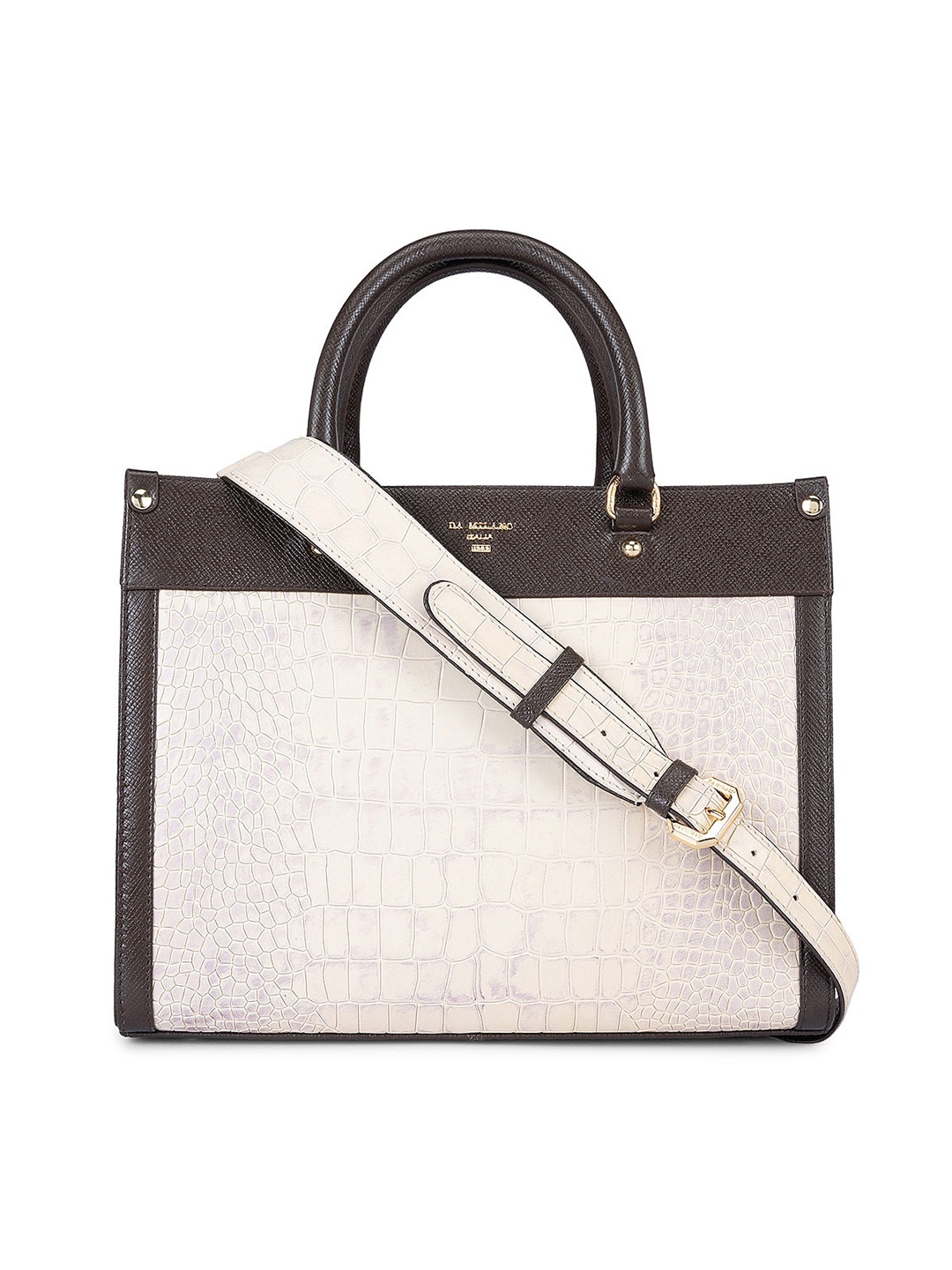 

Da Milano Animal Textured Leather Oversized Structured Handheld Bag, Off white