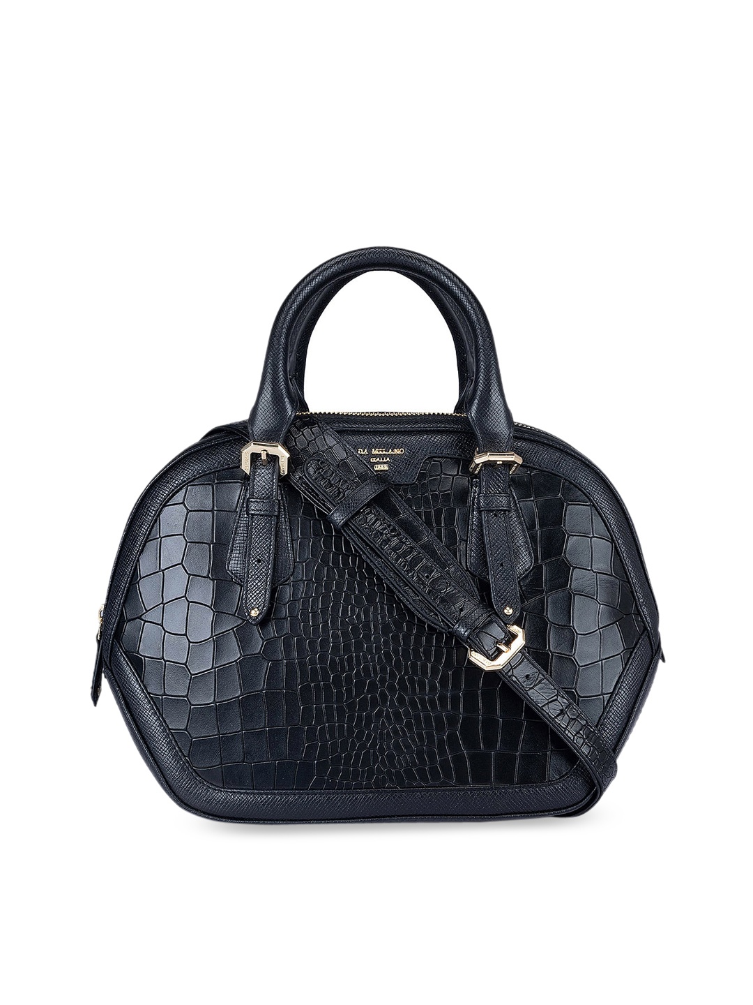 

Da Milano Textured Leather Structured Handheld Bag, Black