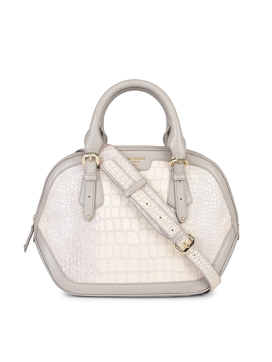 

Da Milano Textured Leather Half Moon Handheld Bag, White