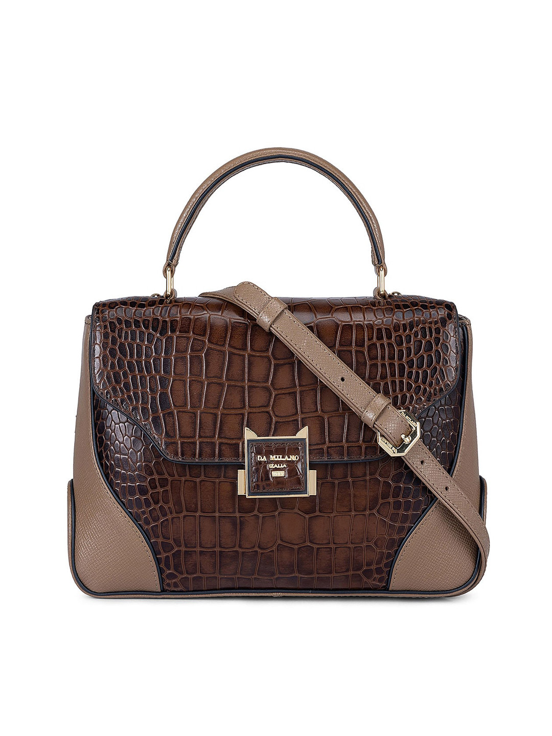 

Da Milano Women Animal Textured Leather Satchel, Brown