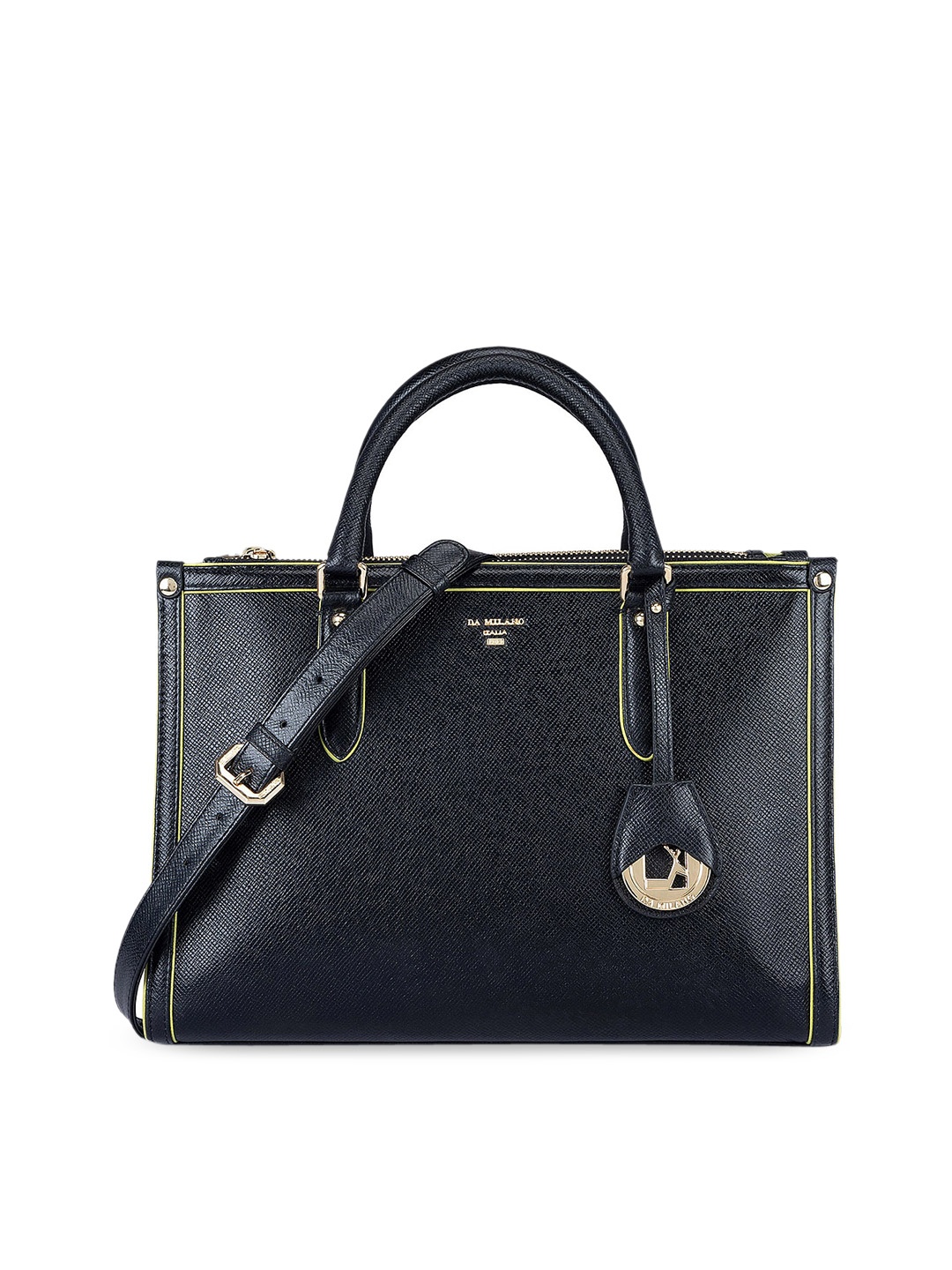 

Da Milano Leather Structured Handheld Bag, Black