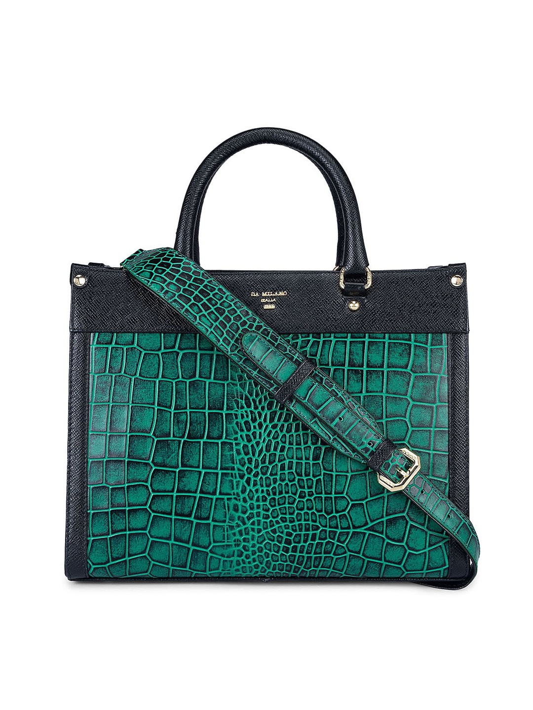 

Da Milano Animal Textured Leather Structured Handheld Bag, Green