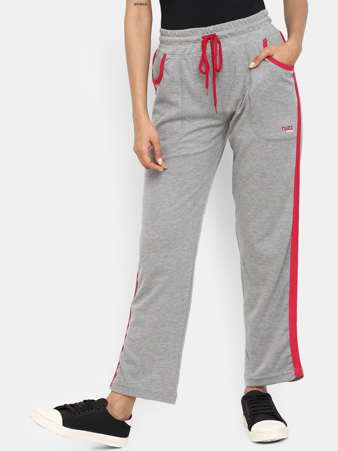 

V-Mart Women Regular Fit Mid-Rise Interlock Track Pants, Grey melange