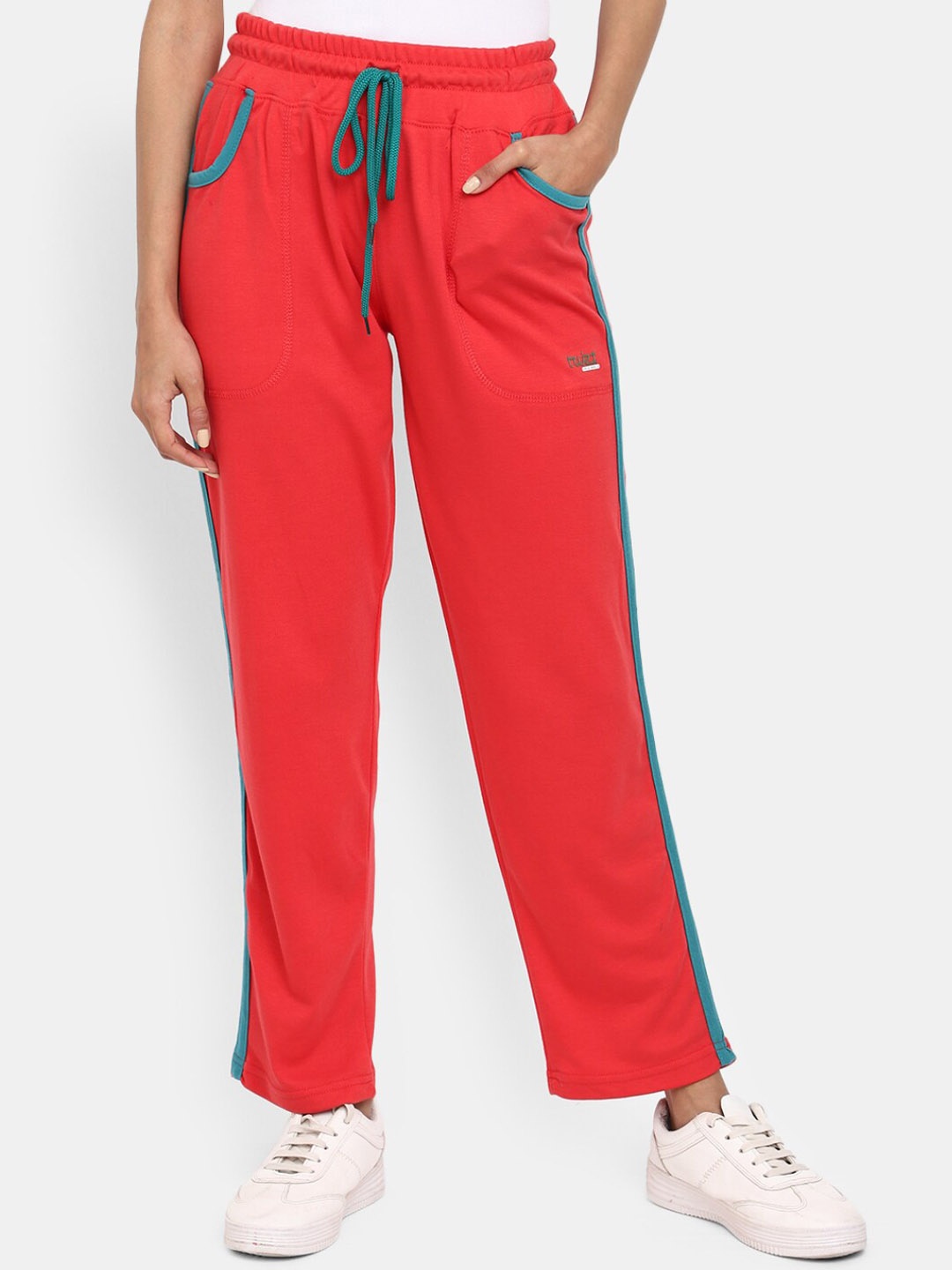 

V-Mart Women Regular Fit Mid-Rise Interlock Track Pants, Coral