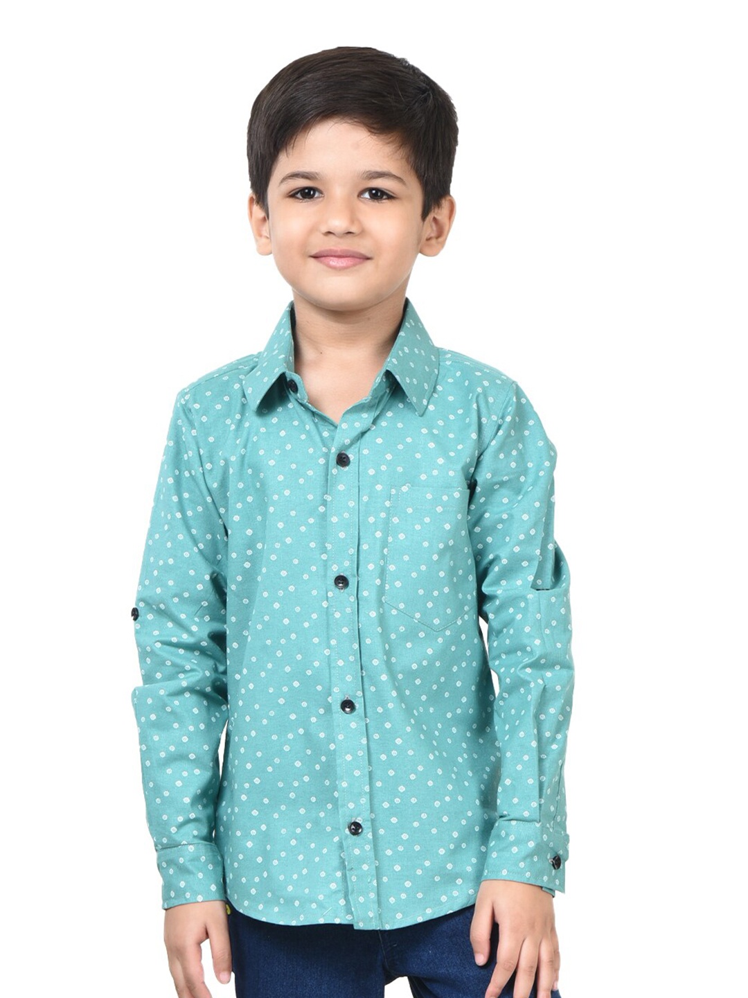 

POMY & JINNY Boys Slim Fit Conversational Printed Cotton Casual Shirt, Green