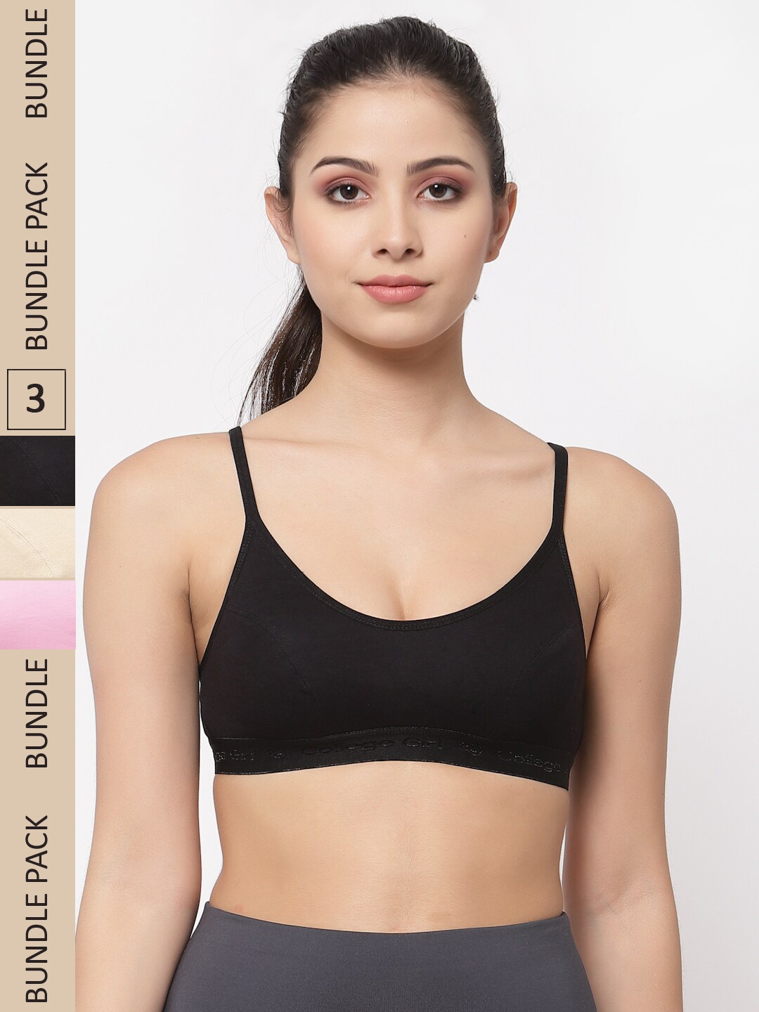 

College Girl Pack Of 3 Cotton All Day Comfort High Support Full Coverage Sports Bra, Pink