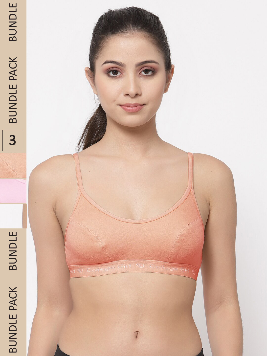 

College Girl Pack Of 3 Cotton Non Padded High Support All Day Comfort Sports Bra, White