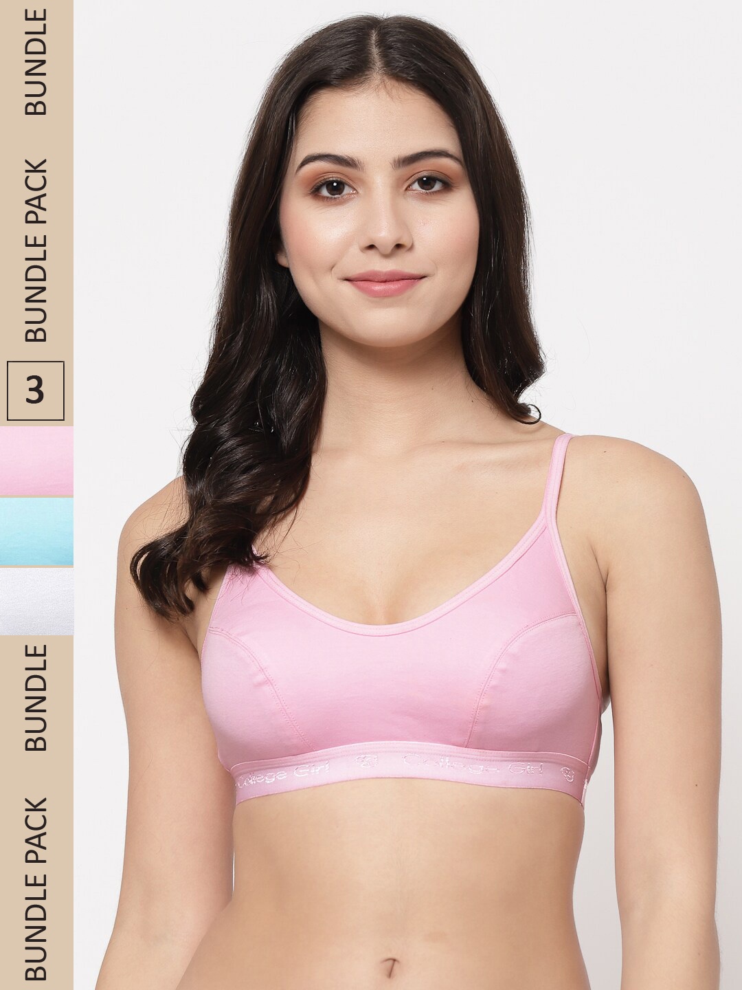 

College Girl Pack Of 3 Non Padded Full Coverage All Day Comfort Sports Bra, Turquoise blue