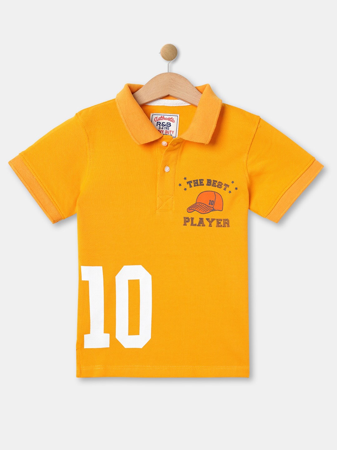 

R&B Boys Typography Printed Polo Collar Cotton T-shirt, Yellow