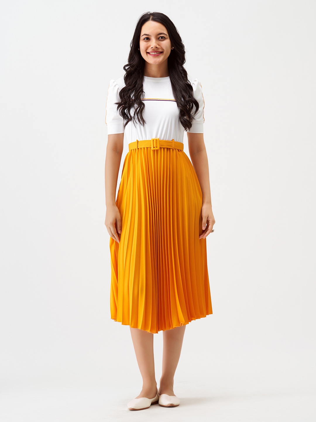 

AASK Striped Midi Fit and Flare Dresses, Yellow